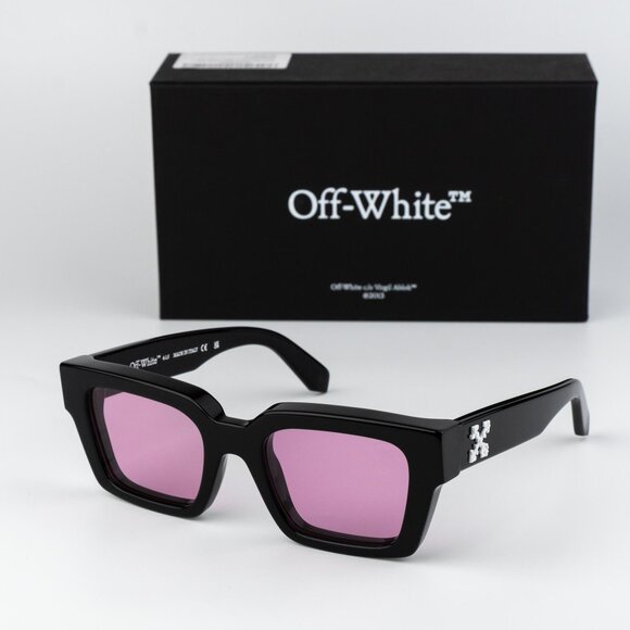 Off-White VIRGIL Women Sunglasses Black Pink Square OERI008 1030 NEW AUTHENTIC - Picture 1 of 12